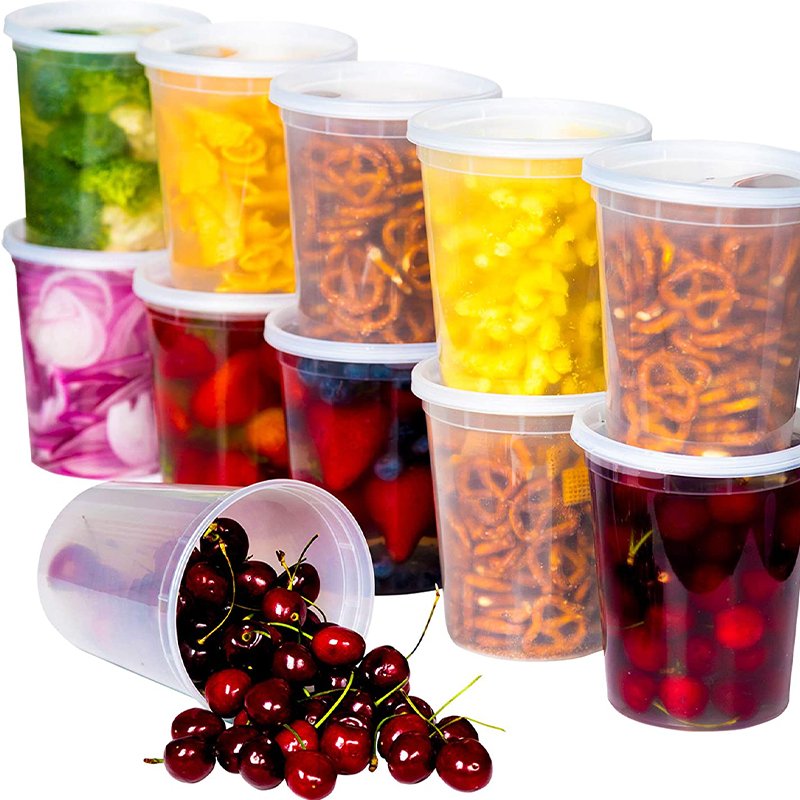 8oz, 12oz, 16oz, 24oz, 32oz PP PE Freezer clear Deli Cups BPA-Free Leakproof Round Meal Prep Food Storage Containers with Lids