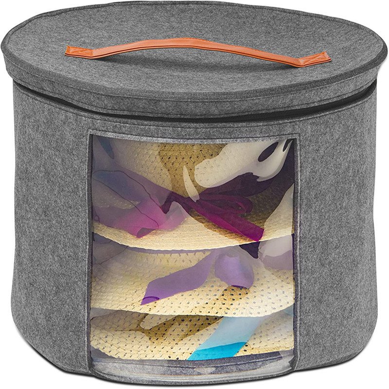 Round collapsible soft Luxury Dust Dirt Proof Cover felt Travel Hat Boxes Hat Organizer Hat storage box with Lids