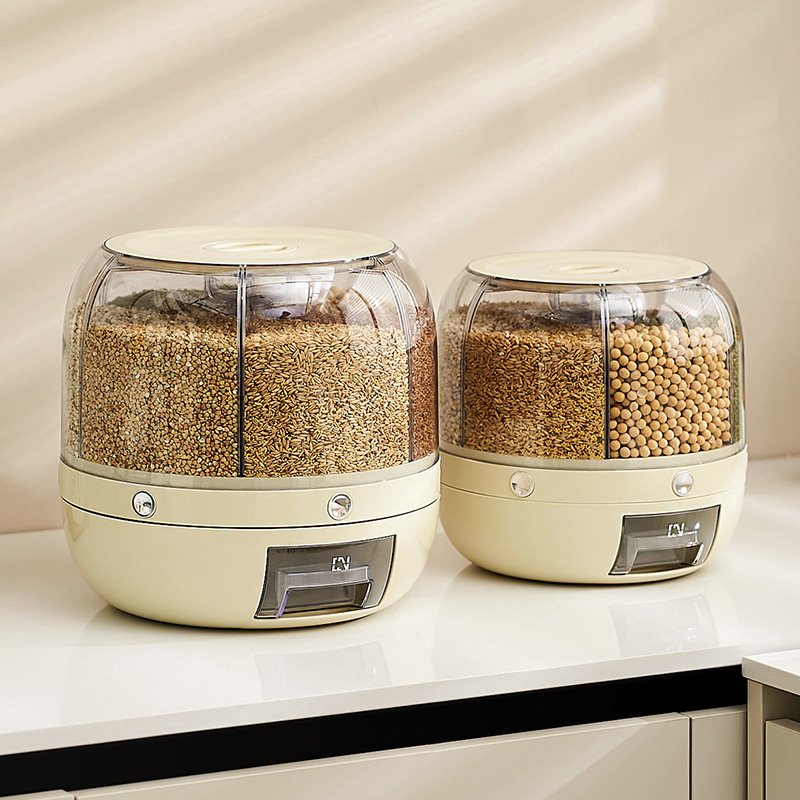 kitchen round Rotating Cereal Containers Food Storage Container Grain Cereal Rice Dispenser With Cup organizer