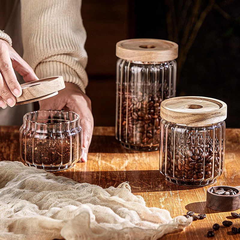 Ribbed Glass Jar Decorative Organizer Bottle Food Storage Container Canisters for Home Kitchen Storage