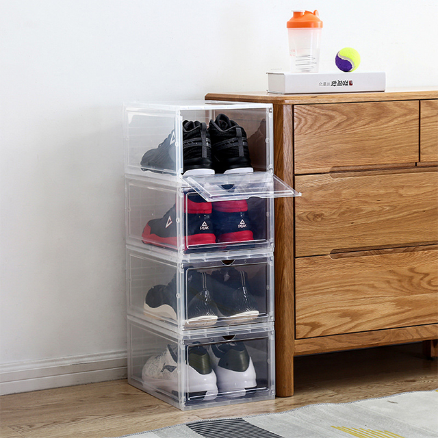 Clear Magnet Plastic Shoe Boxes Drop Front Shoe Storage Box Acrylic custom transparent display shoe boxes stackable organizer