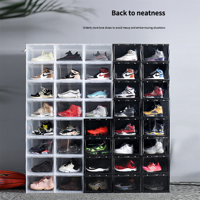 Clear Magnet Plastic Shoe Boxes Drop Front Shoe Storage Box Acrylic custom transparent display shoe boxes stackable organizer