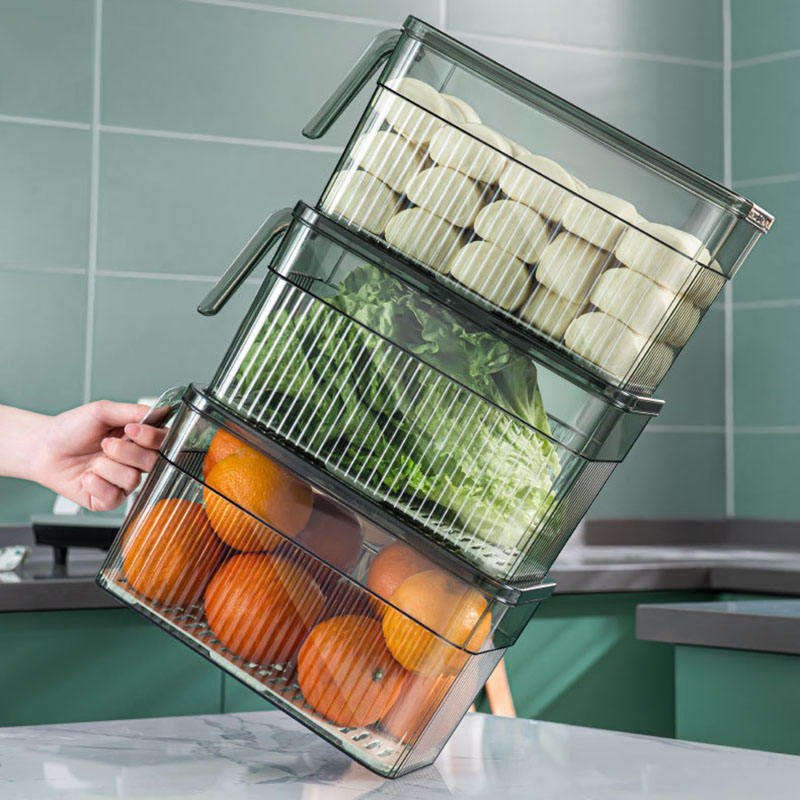 Transparent with handle kitchen drain box basket fruit vegetable food refrigerator frozen storage box food container