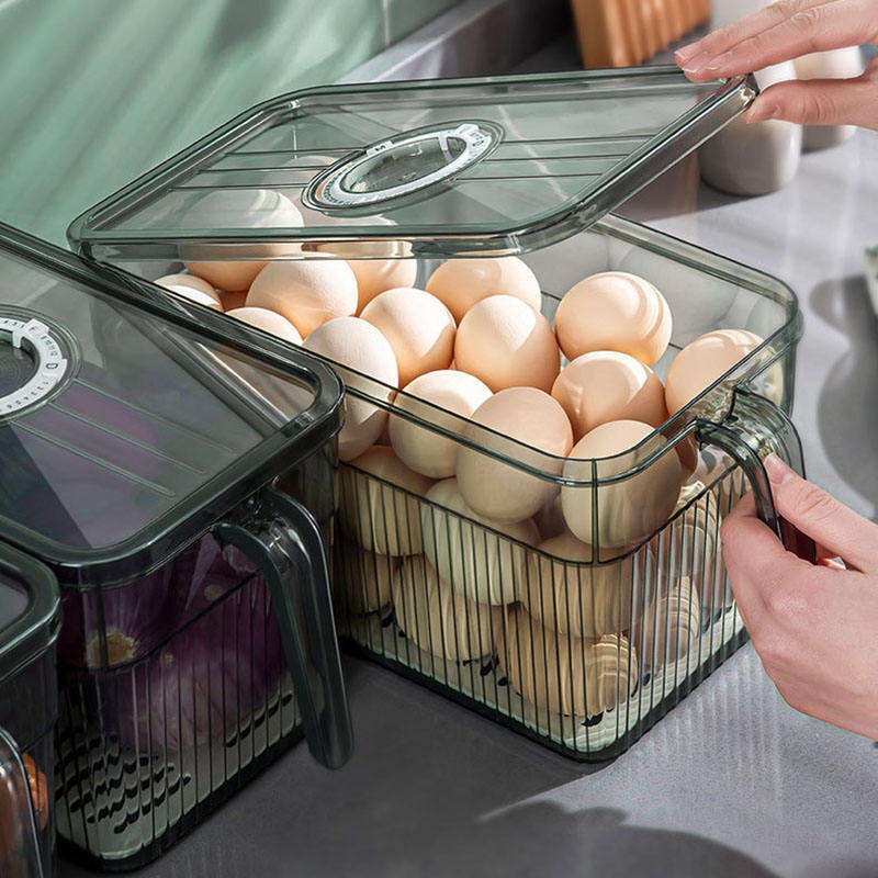 Transparent with handle kitchen drain box basket fruit vegetable food refrigerator frozen storage box food container