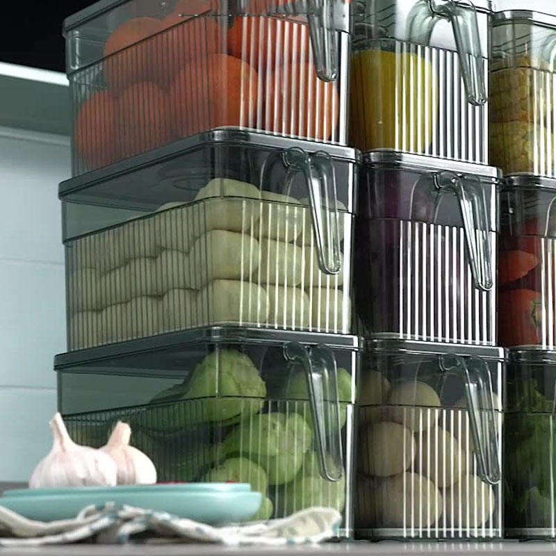 Transparent with handle kitchen drain box basket fruit vegetable food refrigerator frozen storage box food container
