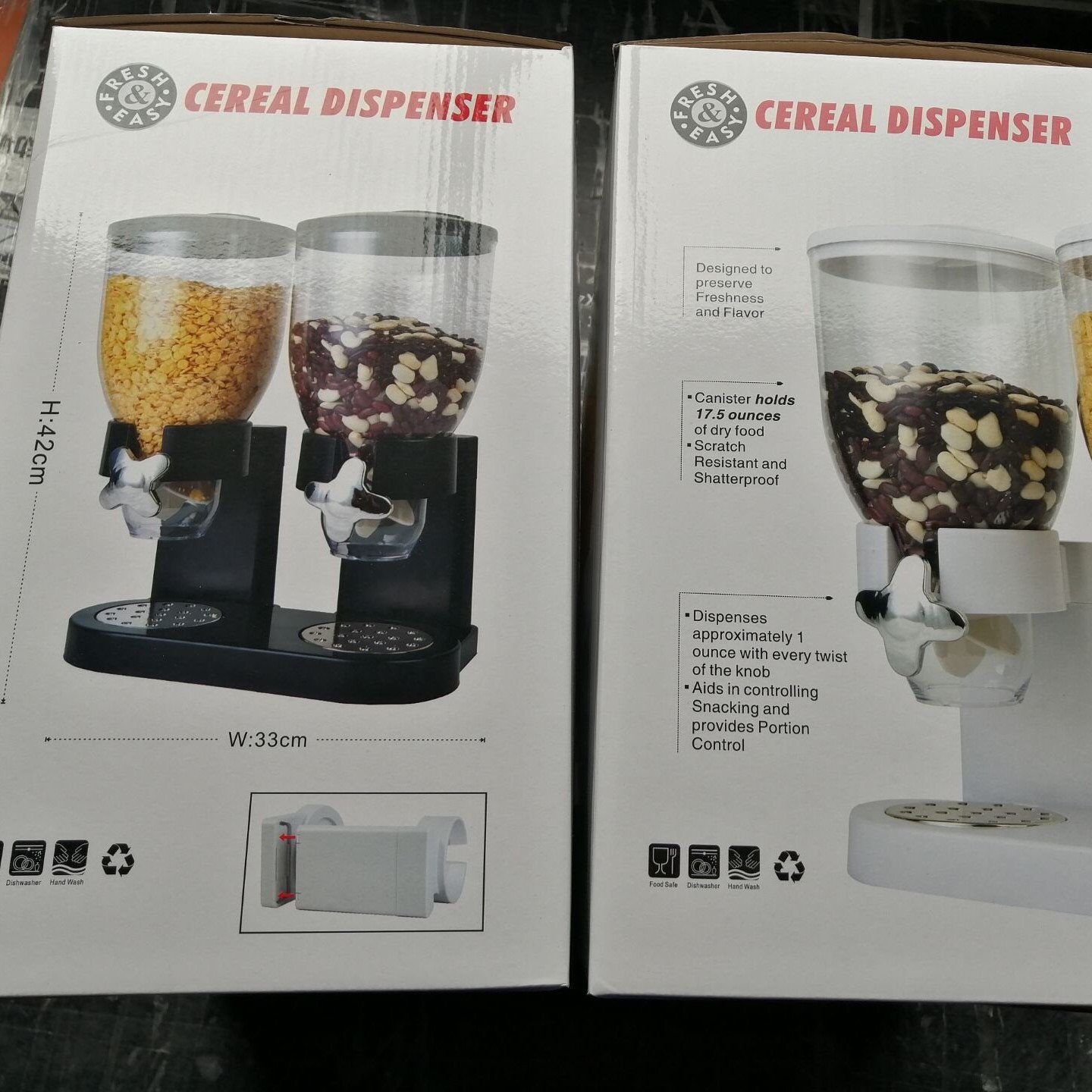 Orderly Transparent Grains Cereal Bucket Dispenser Black 2Grids Customized Snack Dispenser Dry Food storage
