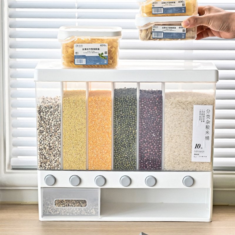 Multifunctional Kitchen Divided Grain Cereal Rice Dispenser Kitchen Seal Bucket Rice Food Storage Container
