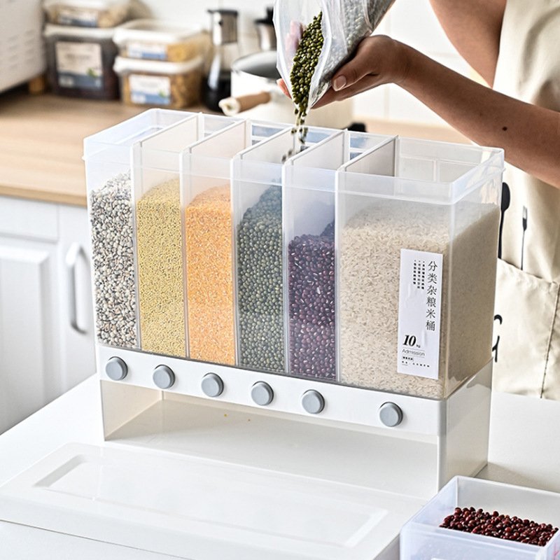 Multifunctional Kitchen Divided Grain Cereal Rice Dispenser Kitchen Seal Bucket Rice Food Storage Container