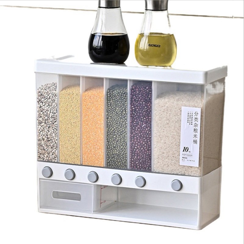 Multifunctional Kitchen Divided Grain Cereal Rice Dispenser Kitchen Seal Bucket Rice Food Storage Container