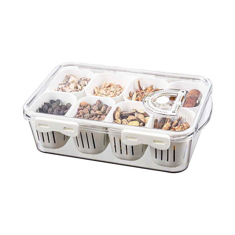 Multifunction Kitchentransparent Food Seasoning Box With Lid Storage Box Spice 8 Compartments Storage Container