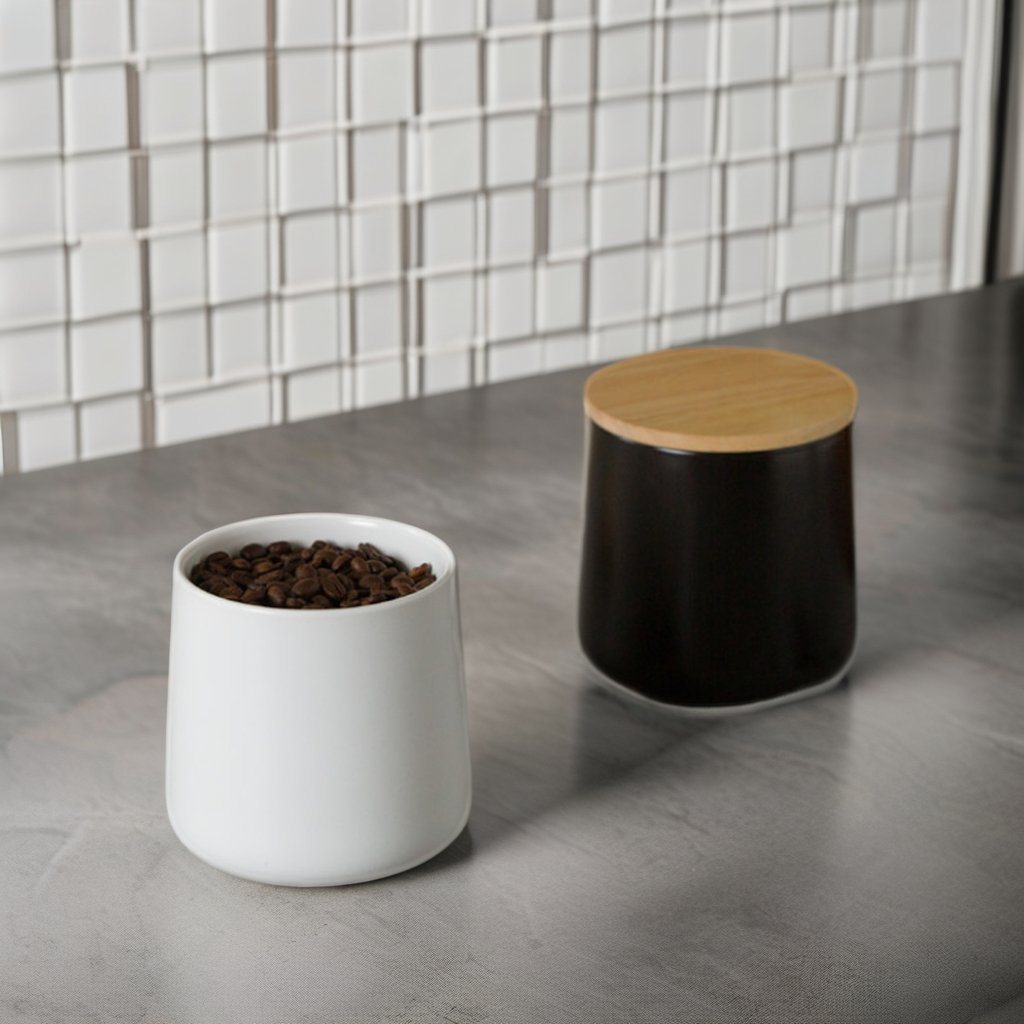 durable custom logo kitchen accessories nordic matte empty tea coffe sugar airtight ceramic food canister with wood lid