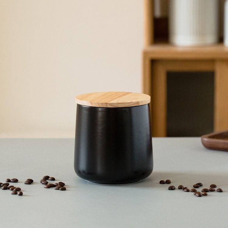 durable custom logo kitchen accessories nordic matte empty tea coffe sugar airtight ceramic food canister with wood lid