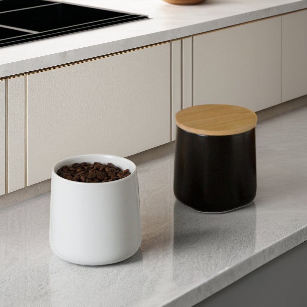 durable custom logo kitchen accessories nordic matte empty tea coffe sugar airtight ceramic food canister with wood lid