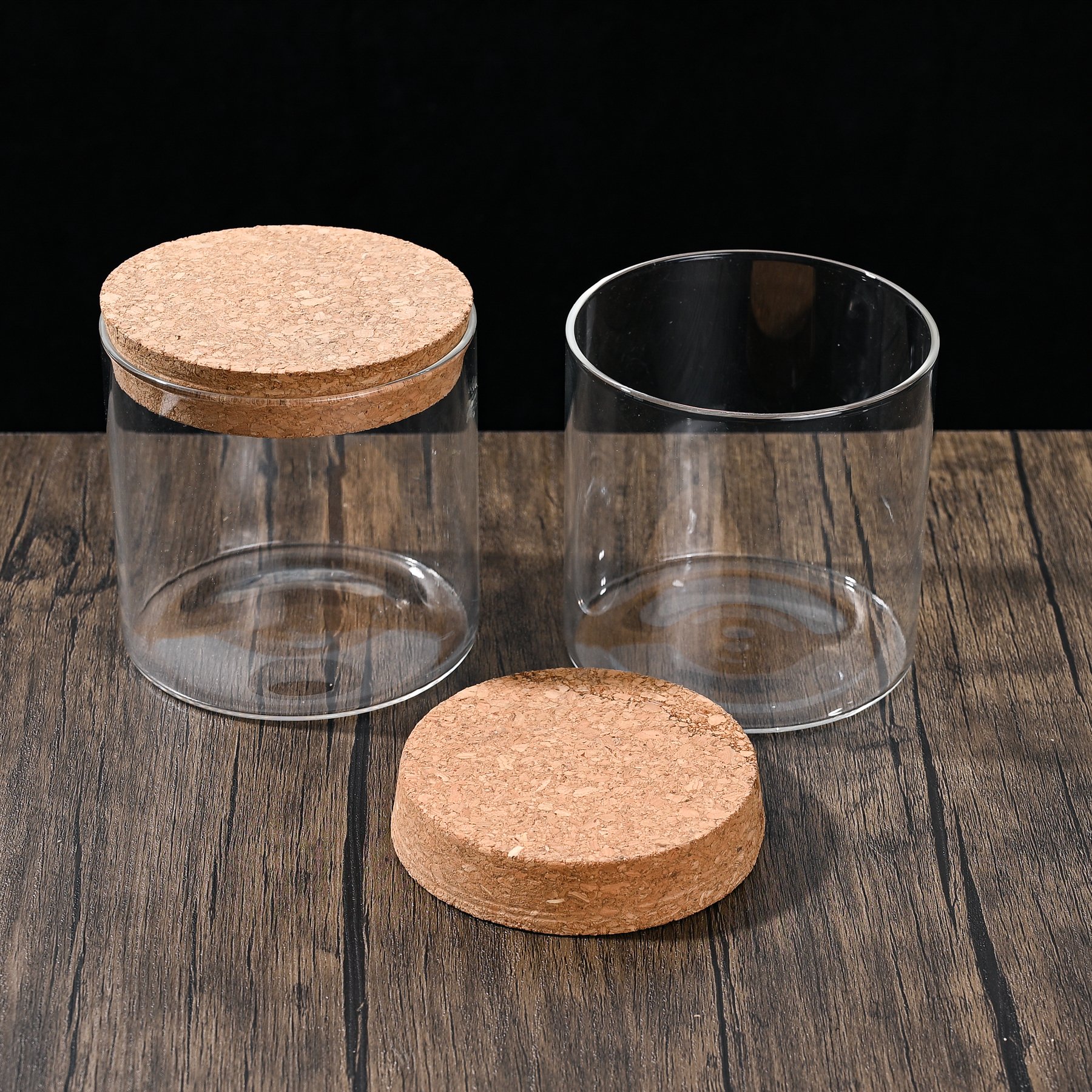 Round Airtight Coffee Tea Spice Glass Jar Kitchen Organizer Bottles Glass Food Storage Jars with Bamboo Lid