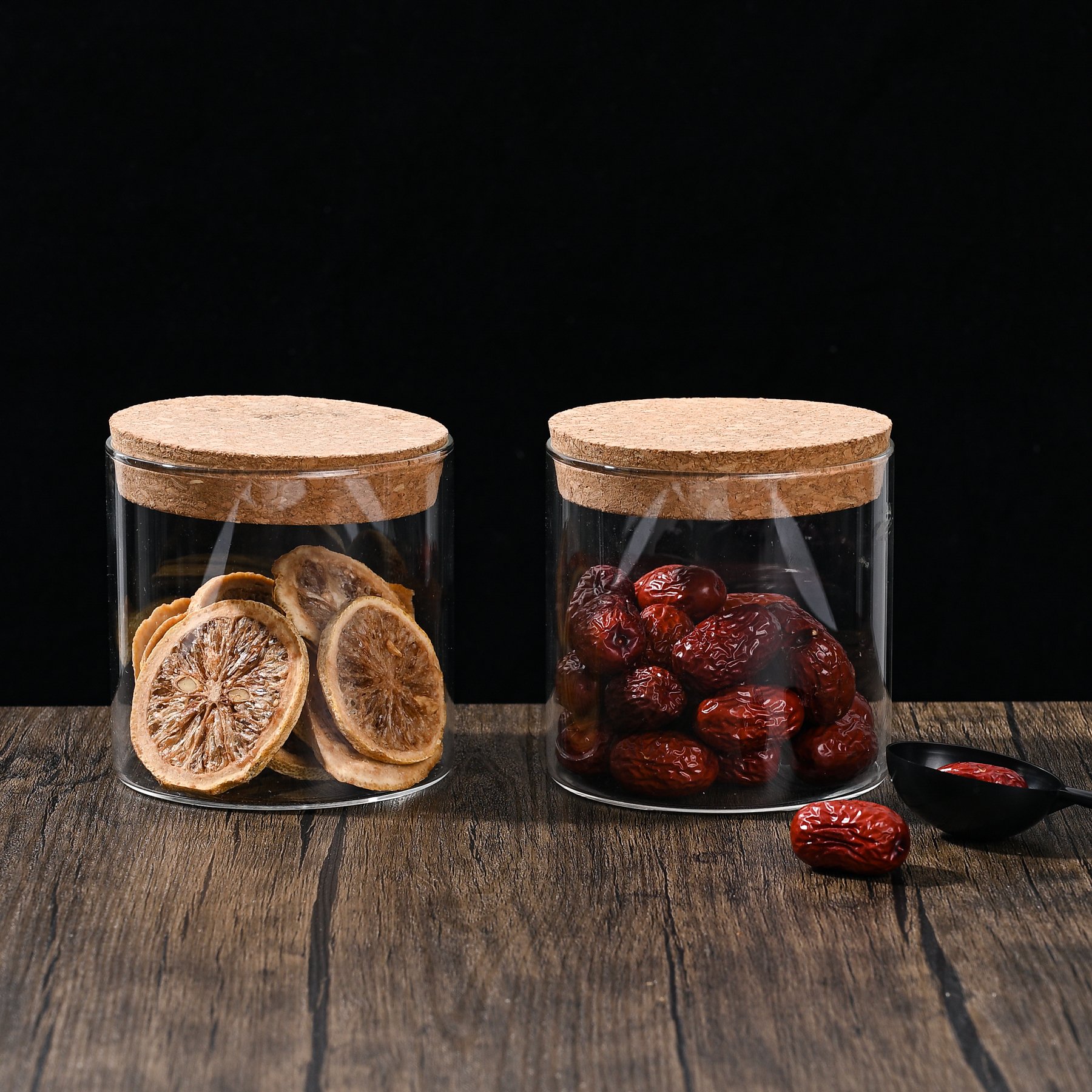 Round Airtight Coffee Tea Spice Glass Jar Kitchen Organizer Bottles Glass Food Storage Jars with Bamboo Lid