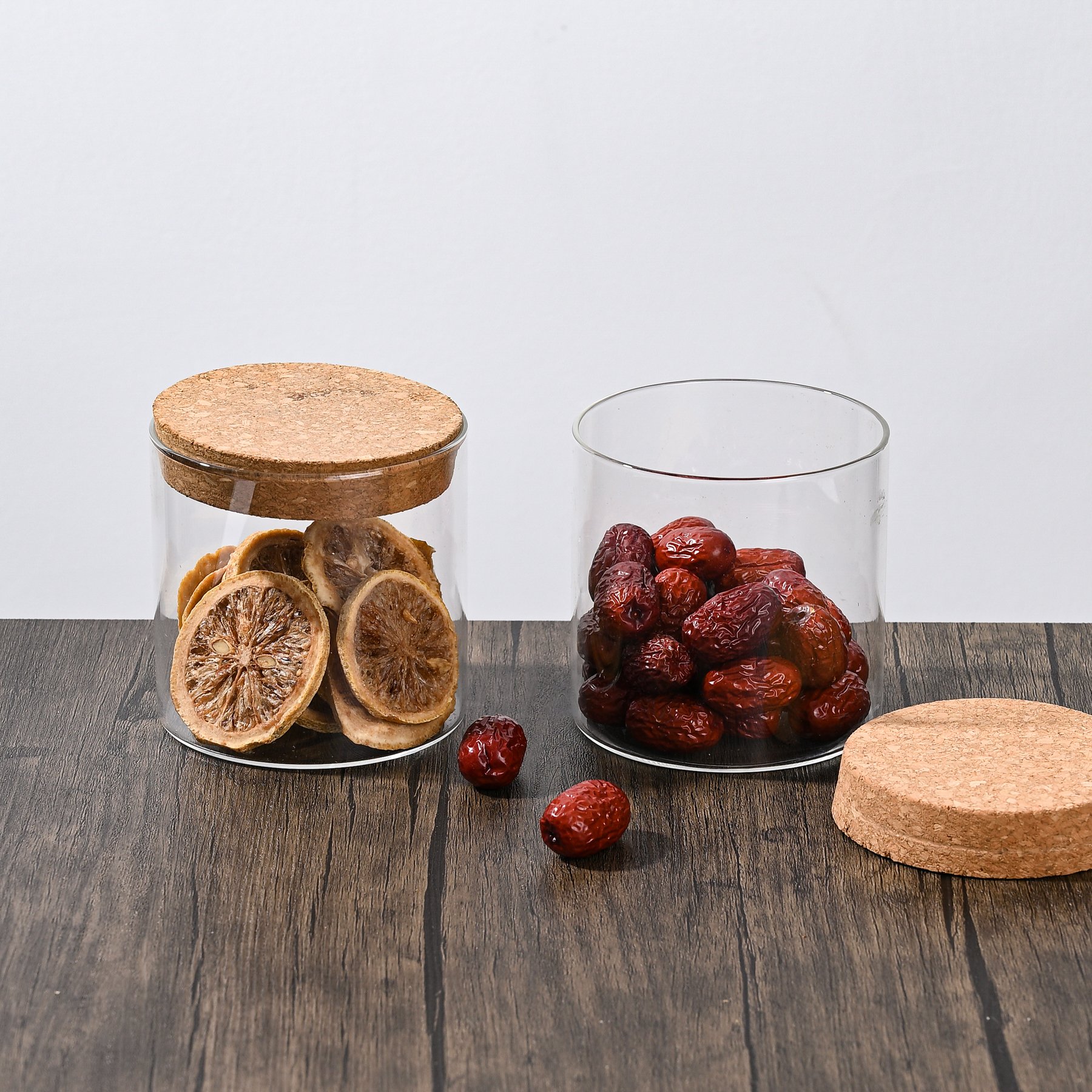 Round Airtight Coffee Tea Spice Glass Jar Kitchen Organizer Bottles Glass Food Storage Jars with Bamboo Lid