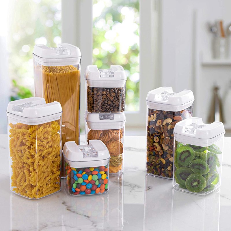 BPA Free Plastic 9 Pieces Pack Food Storage Canister Kitchen Organizes Pot Airtight Cereal Container Set With Lid