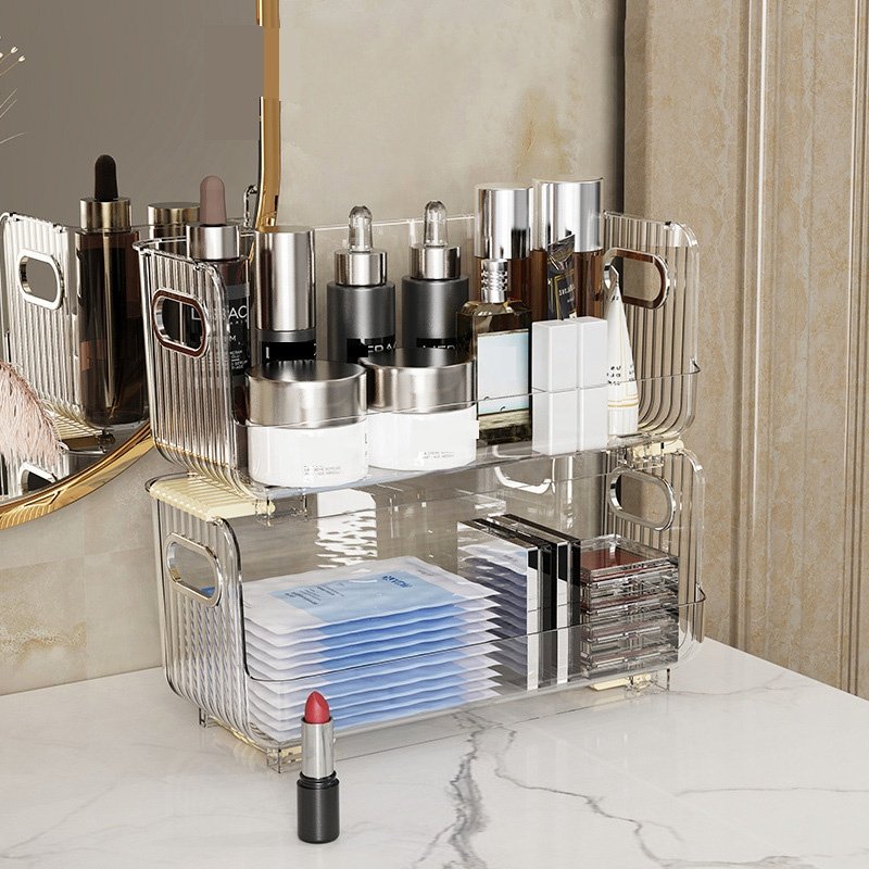 Large Capacity PET Cosmetic Storage Cabinet Open Front Stackable Design Folding Feature Jewelry Display Desk Organization Cover