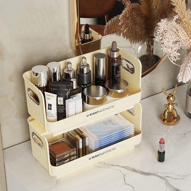 Large Capacity PET Cosmetic Storage Cabinet Open Front Stackable Design Folding Feature Jewelry Display Desk Organization Cover