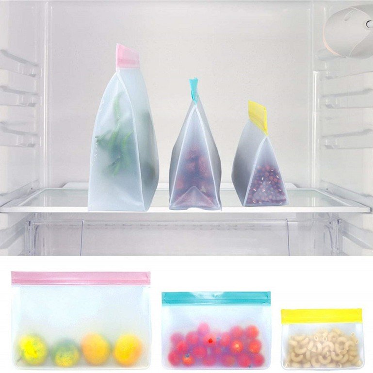 Reusable Peva Bpa Free Food Bag Freezer Stand Up Food Storage Bag Silicone Waterproof Top Kitchen Organizer Fresh Shut Bags