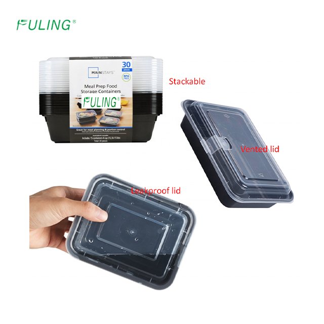 FULING 24oz 26oz 28oz 32oz 38oz Plastic Food Container Disposable Microwavable Food Storage Meal Prep Containers