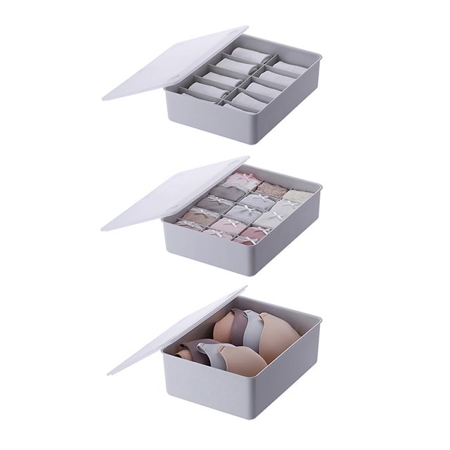 SHIMOYAMA Plastic Creamy White Underwear Storage Box 15 Grids with A Lid
