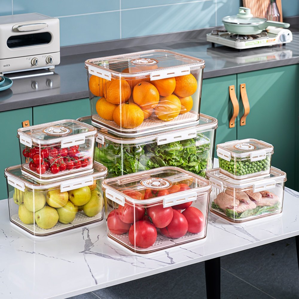Kitchen Plastic Crisper Airtight Stackable Food Containers Crisper Clear Fridge Storage Box For Fridge Container With Lid