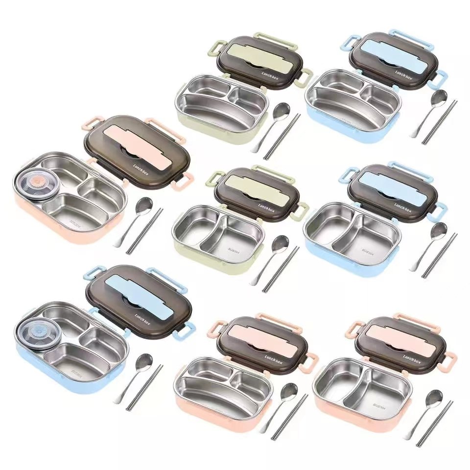 Wholesale Compartment Design Sealed Leakproof High Capacity Food Container Stainless Steel Bento Lunch Box With Cutlery