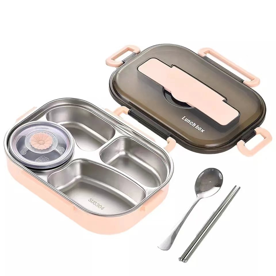 Wholesale Compartment Design Sealed Leakproof High Capacity Food Container Stainless Steel Bento Lunch Box With Cutlery