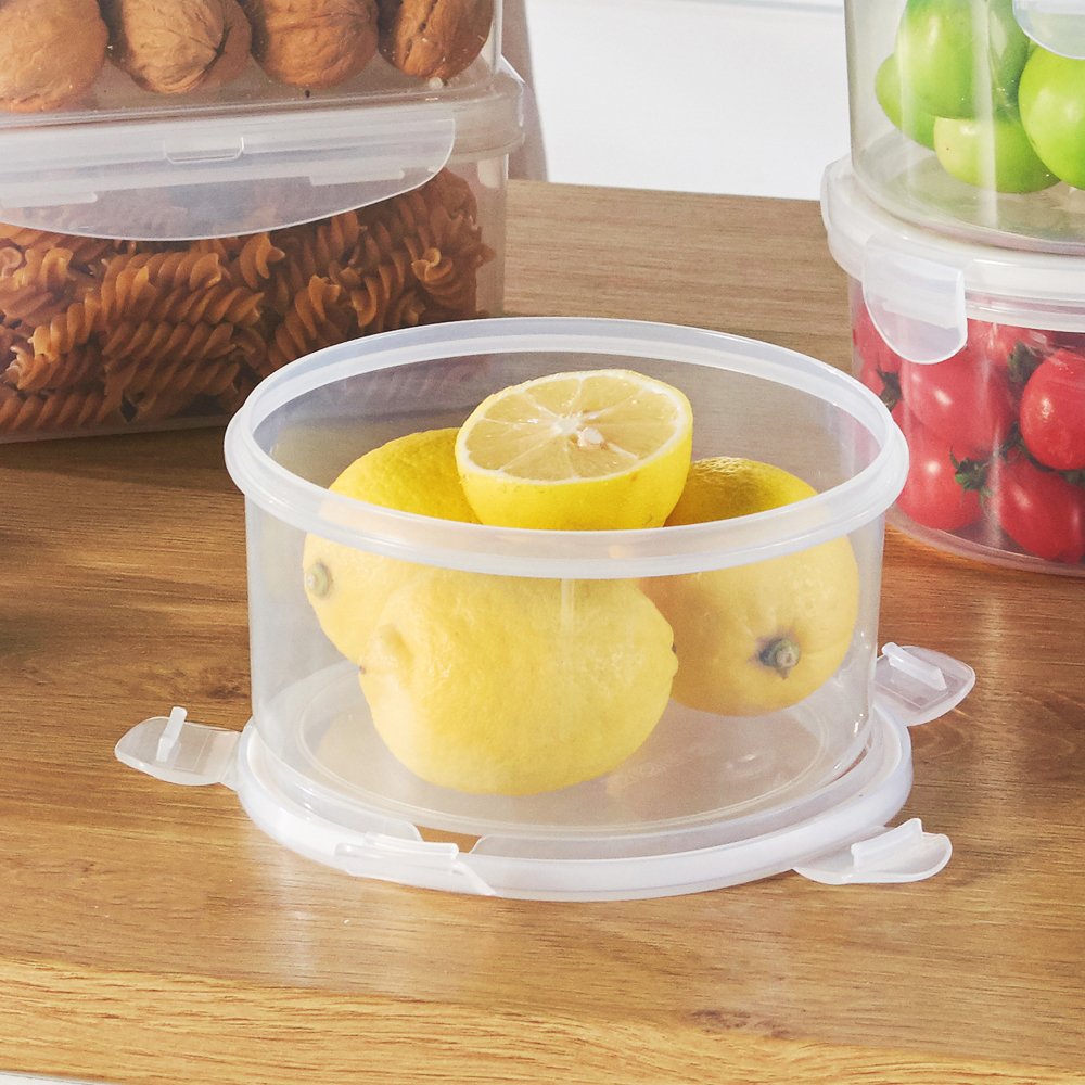Large 1900ml round heat resistant plastic food storage container with venting holes