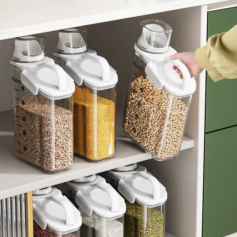 YY Wholesale Grain Transparent Tank Rice Barrel Eco Friendly Plastic Bulk Food Storage Container Cereal Dispenser For Rice Flour