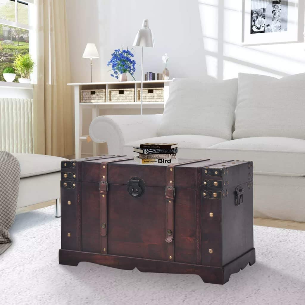 Vintage Wooden Storage Box Durable Wooden Treasure Box with Lid wood trunk box Old Storage Trunks