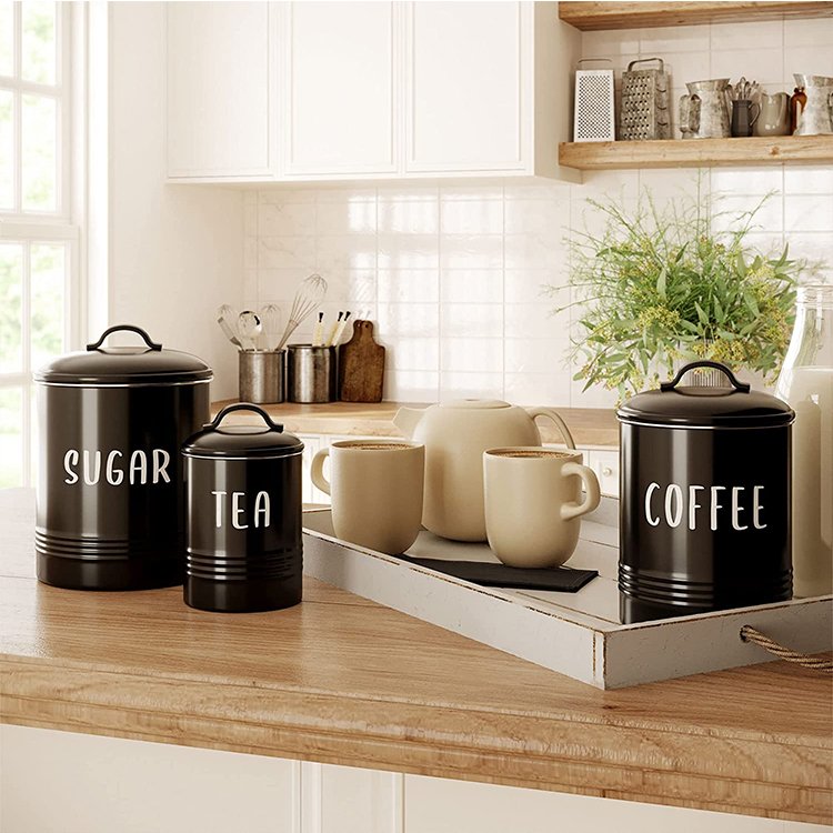 Metal Kitchen Food Coffee Tea Sugar Storage Box Canister Set