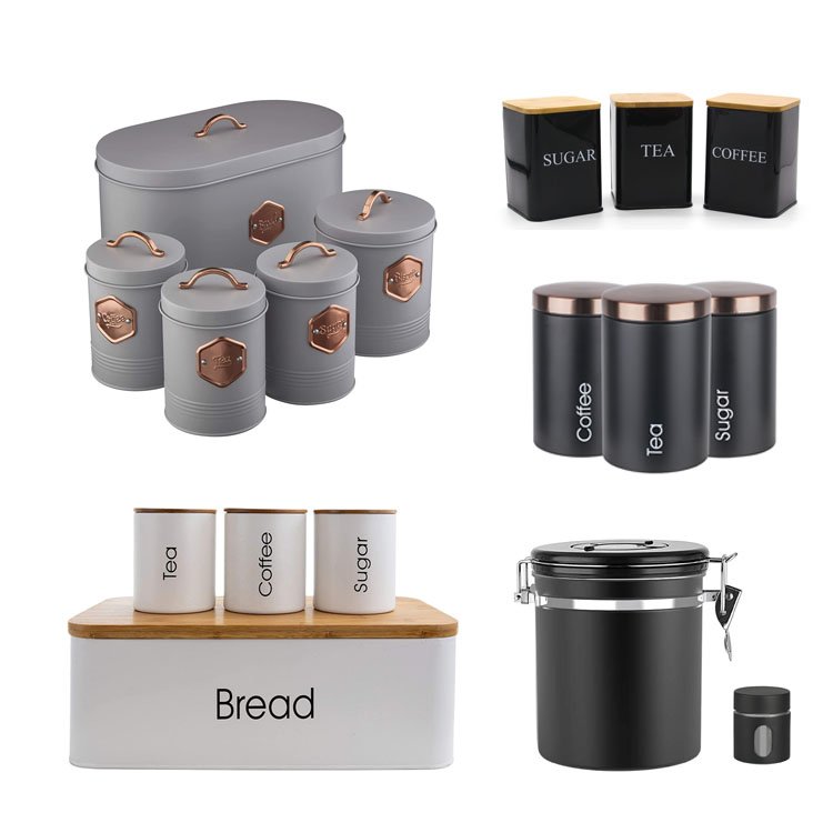 Metal Kitchen Food Coffee Tea Sugar Storage Box Canister Set
