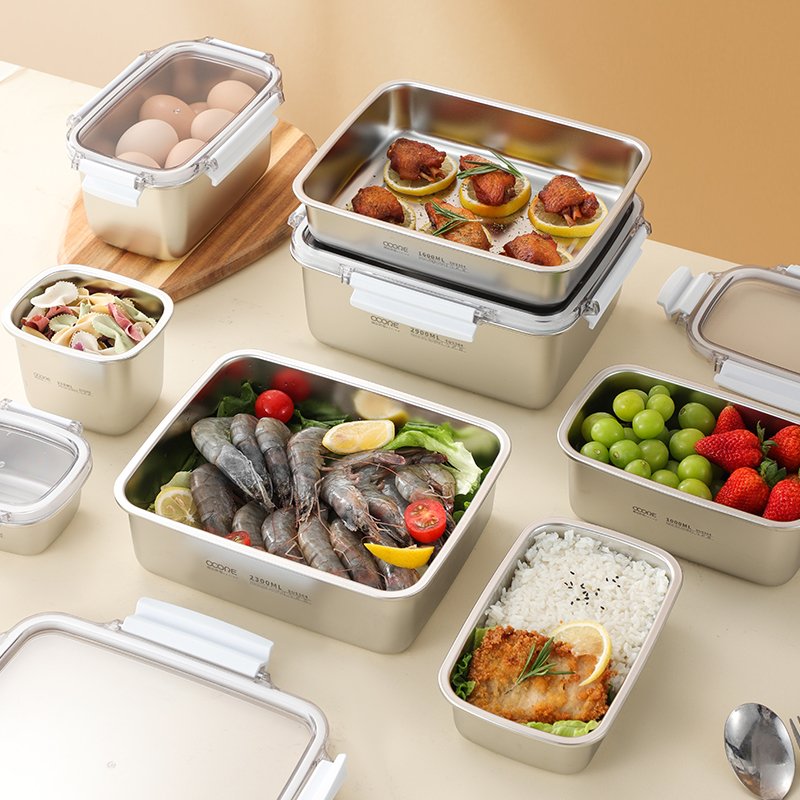 Stainless Steel Food Storage Containers Airtight Metal Food Storage Box Stainless Steel Meal Prep Container with Buckles