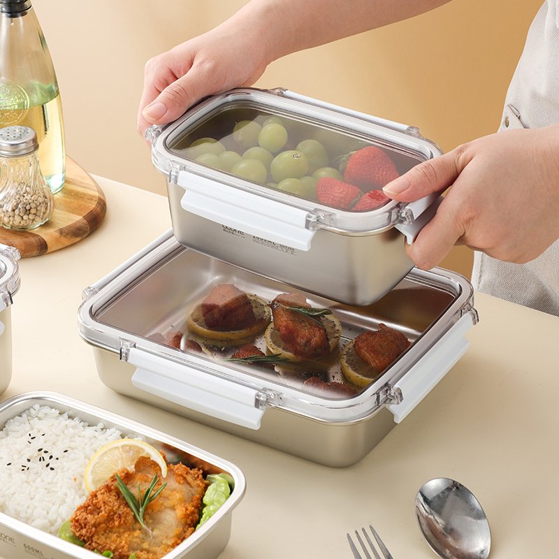 Stainless Steel Food Storage Containers Airtight Metal Food Storage Box Stainless Steel Meal Prep Container with Buckles