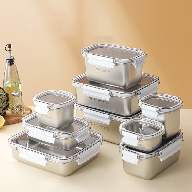 Stainless Steel Food Storage Containers Airtight Metal Food Storage Box Stainless Steel Meal Prep Container with Buckles