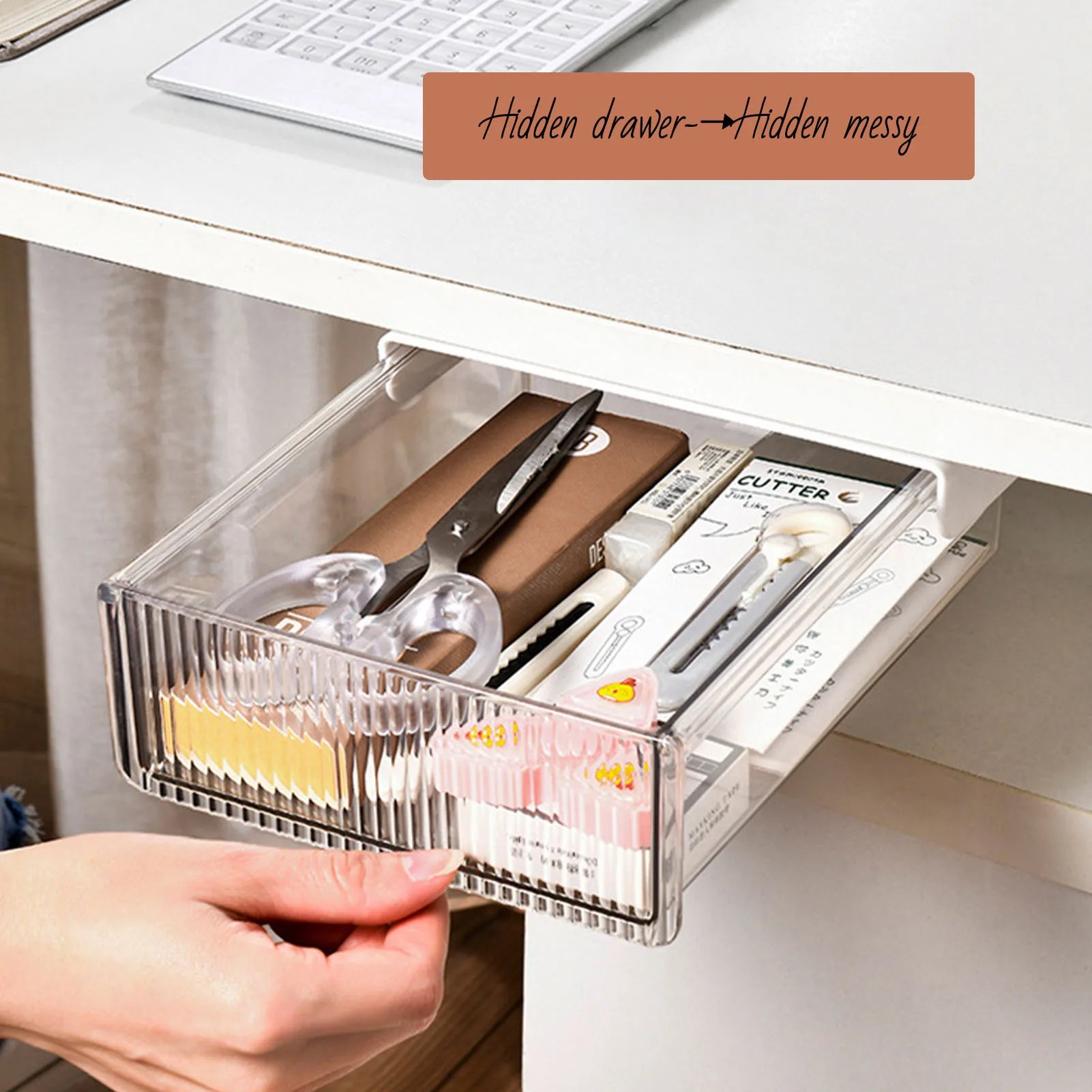 Under Desk Drawer Stick Stand Hidden Stationery Pens Office Home Organizer Accessories Desk Table Self Storage Boxs