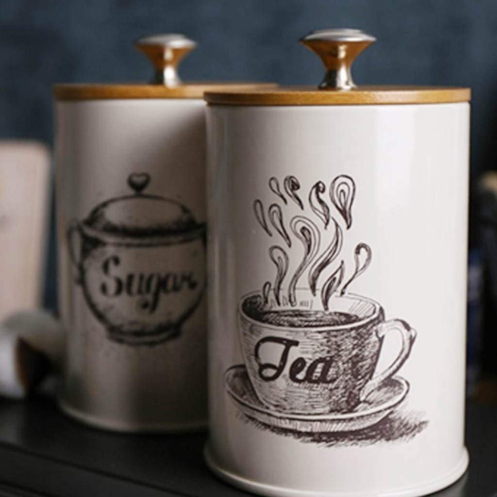 Metal Cream 3-Piece Vintage Retro Food Storage Coffee Sugar Tea Kitchen Canister Metal Canisters Set With Bamboo Lid