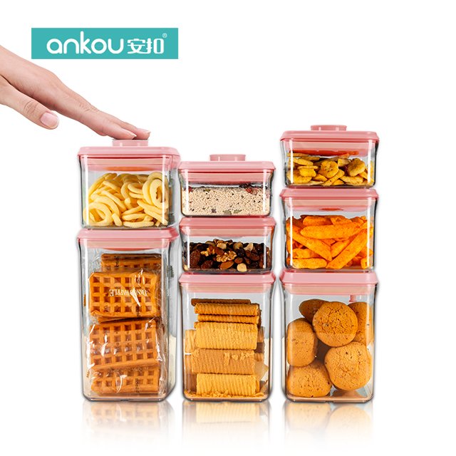 Cereal Rice Grain Tea Sugar Coffee Beans Acrylic Canister Airtight Dry Bulk Food Plastic Kitchen Storage Containers Set with Lid