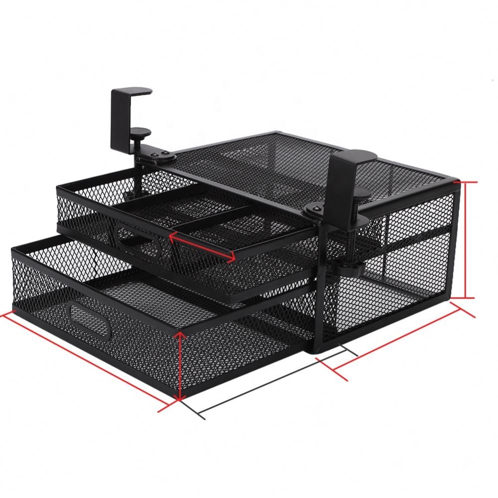 Desk Storage Box Organizer Iron Pallet Storage Basket with Sliding Drawer Cable Management for Office Use