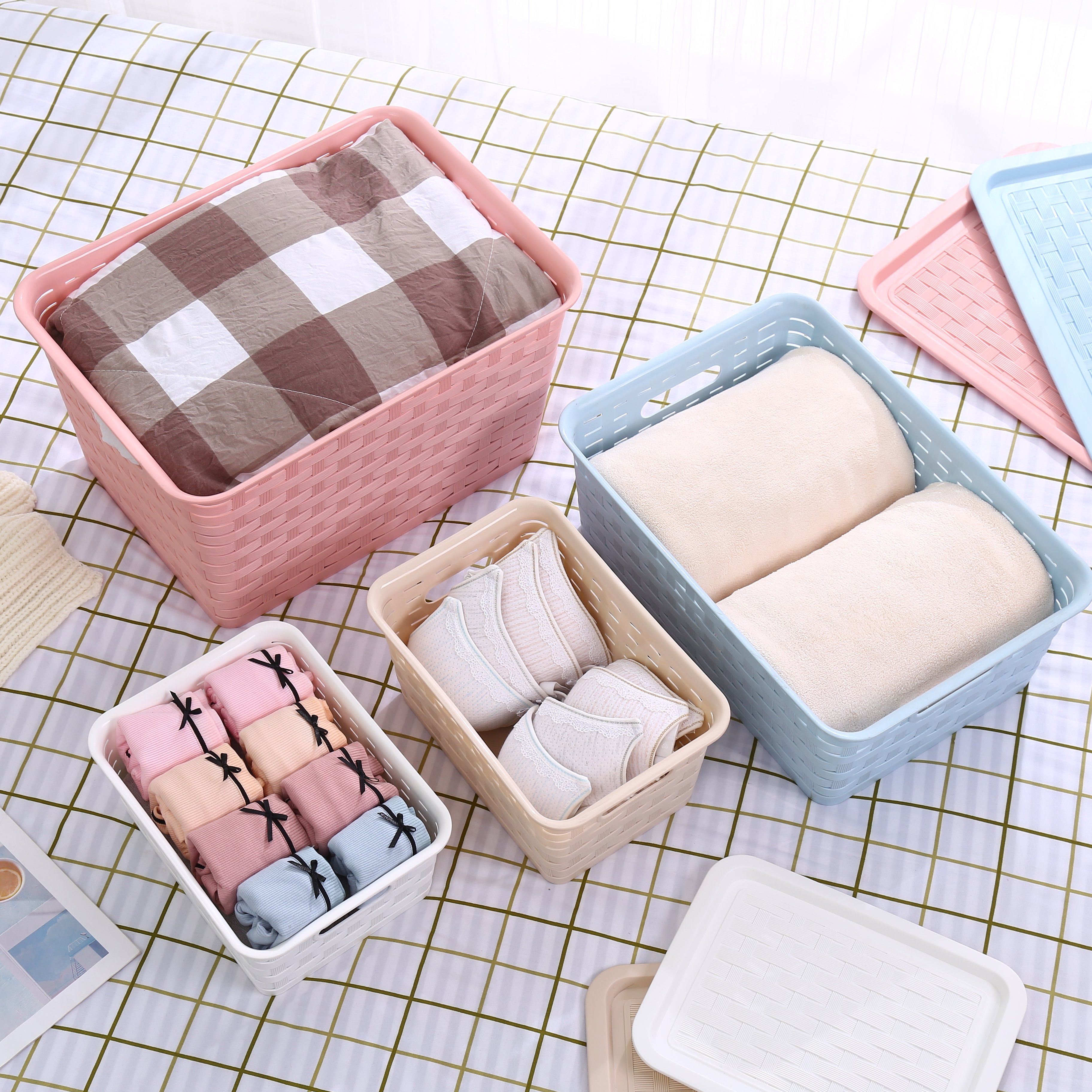 Plastic storage box stackable bins storage boxes & bins drawer organizer toy storage organizer kids with multiple sizes