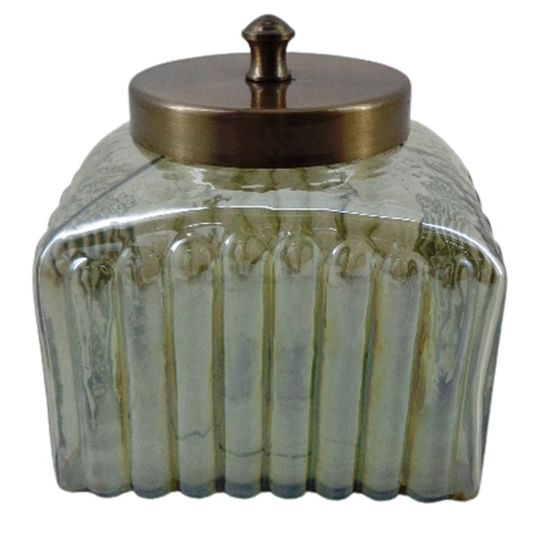 Home Decorative Metal & Glass Jar With Lid Green Transparent PC Container Jar For Table Top Kitchenware Decoration