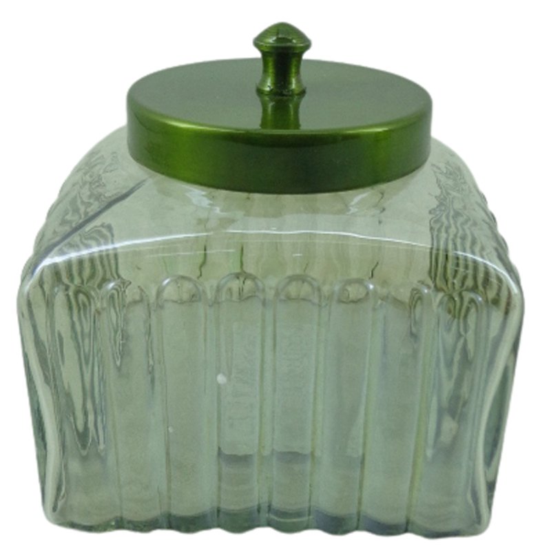 Home Decorative Metal & Glass Jar With Lid Green Transparent PC Container Jar For Table Top Kitchenware Decoration