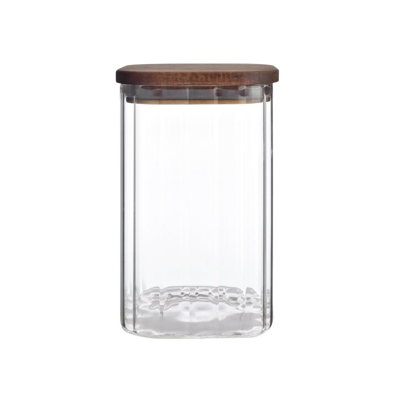 High Quality Kitchen Borosilicate wide mouth Container Glass Food Storage Jar With Wooden Acacia Top Lid
