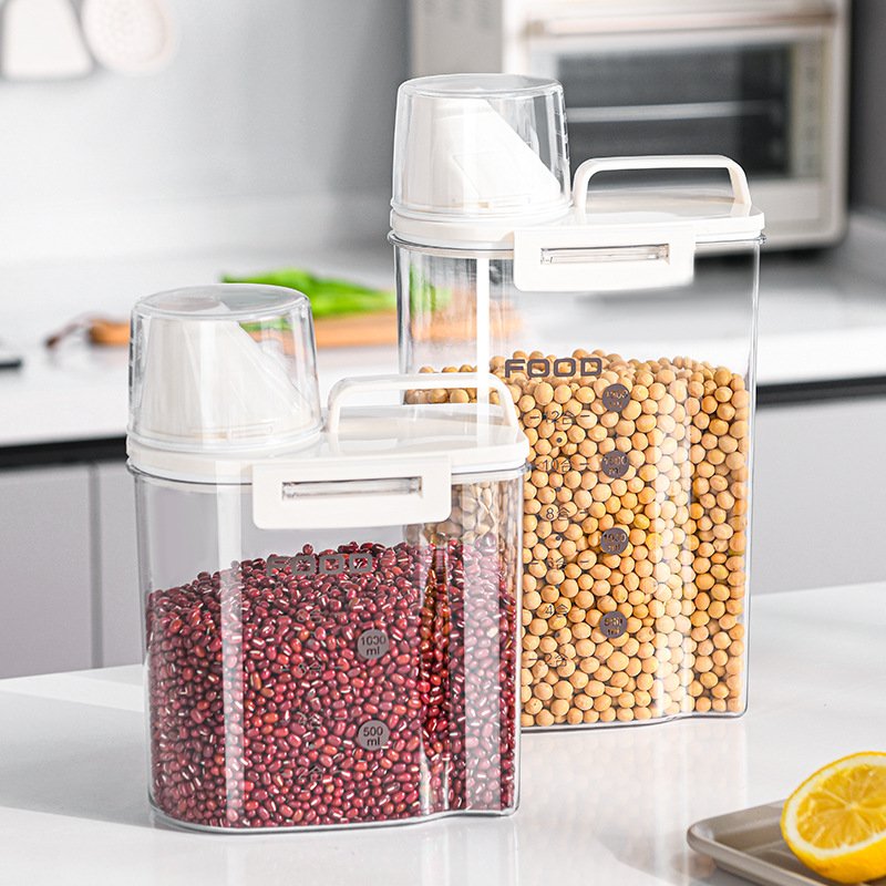 Home Use Food Storage for Snacks Grain Good Sealing Transparent with Measuring Cup Sealed Jar 1000/1800ml