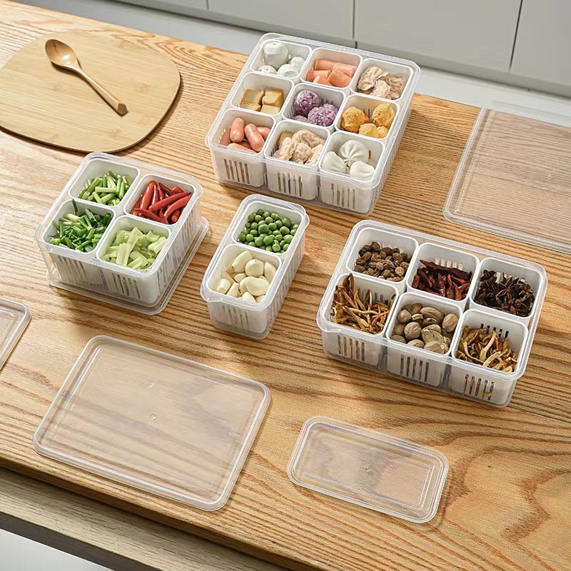 Food Storage Containers with Lids 6 Removable Divided Veggie Tray Snack Box Fridge Clear Compartment Stackable Produce Saver