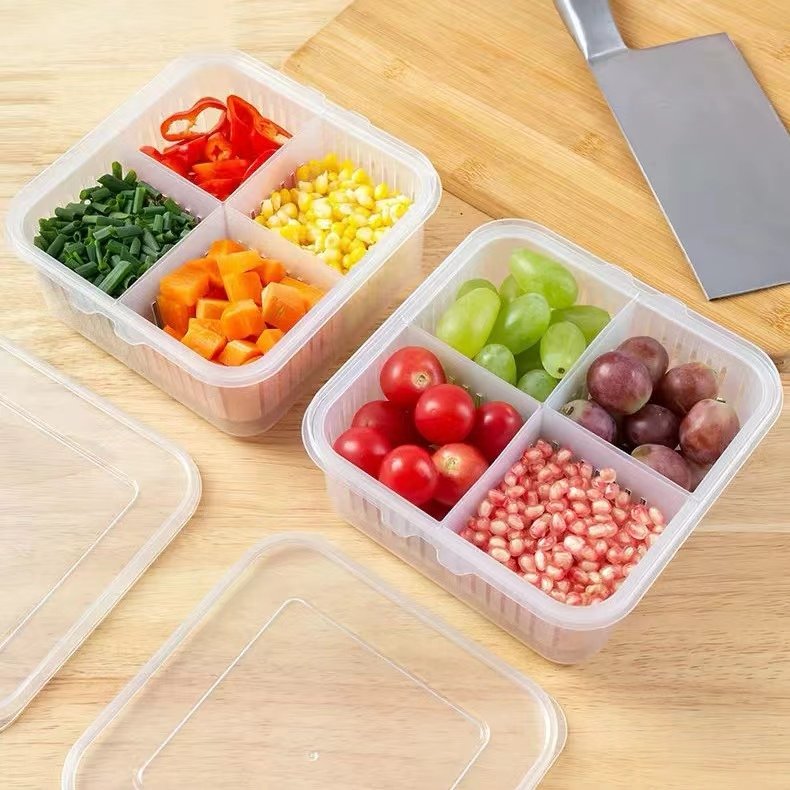 Food Storage Containers with Lids 6 Removable Divided Veggie Tray Snack Box Fridge Clear Compartment Stackable Produce Saver