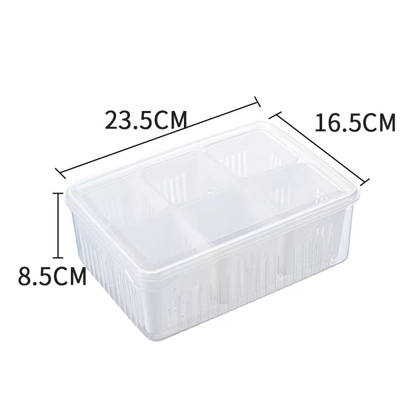 Food Storage Containers with Lids 6 Removable Divided Veggie Tray Snack Box Fridge Clear Compartment Stackable Produce Saver