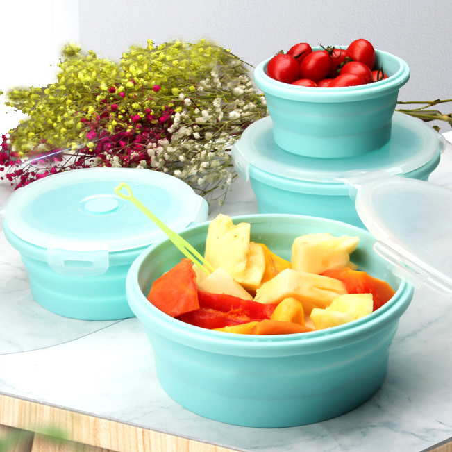 Round Foldable Folding Silicone Lunch Bento Storage Box Food Container